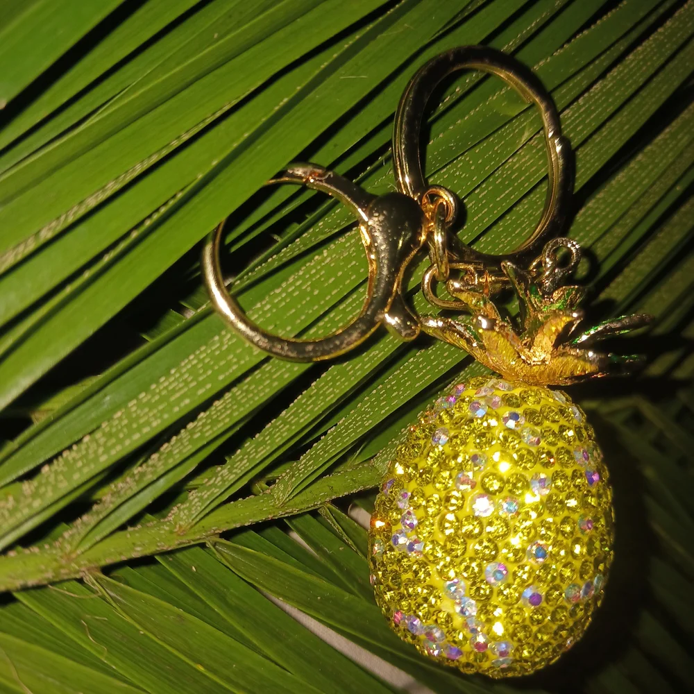 Crystal Pineapple Keychain Charm - Yellow Gold Sparkle